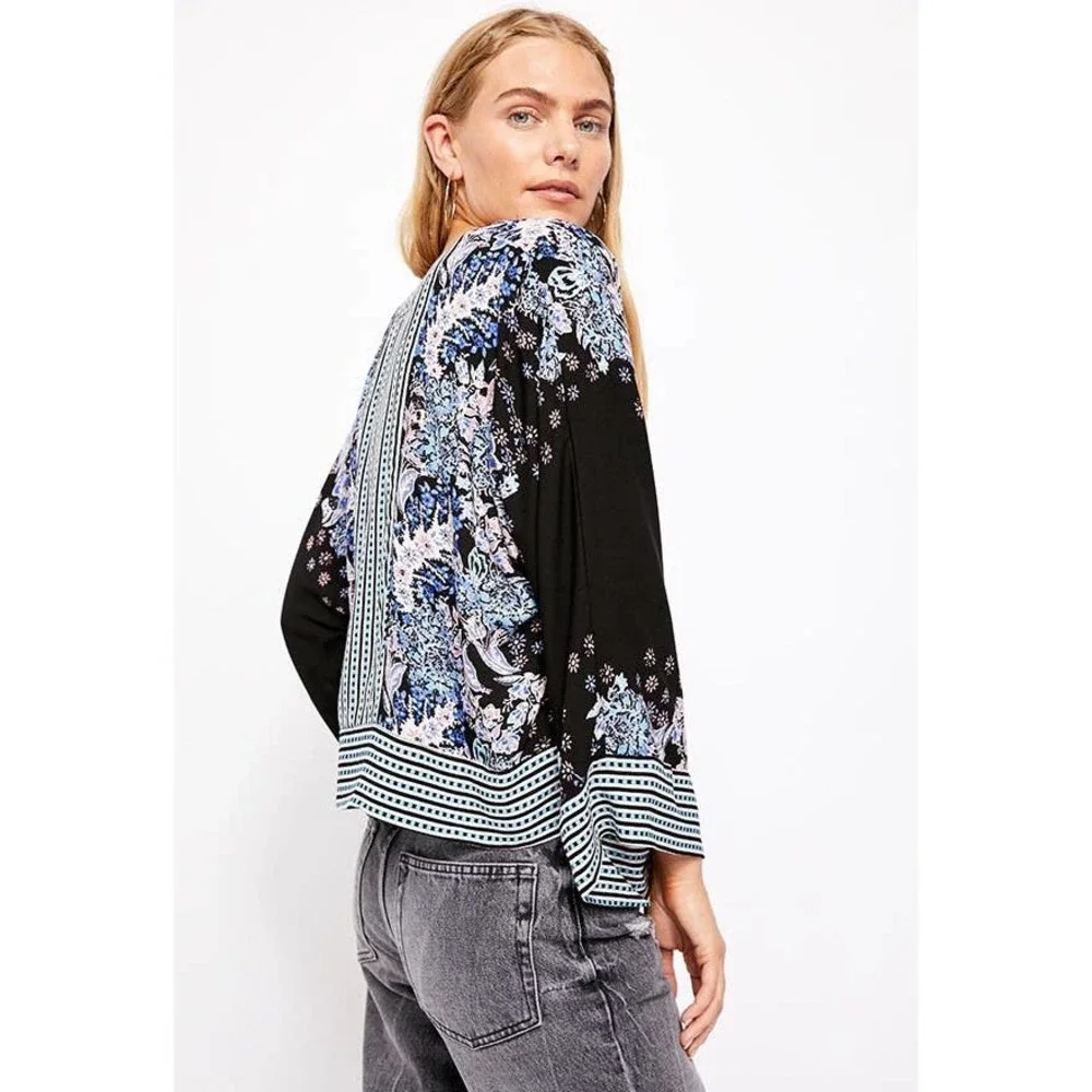 Free People Blue, Black, Purple Floral Stripe Mix N Match Blouse Top Size Medium - Picture 5 of 12